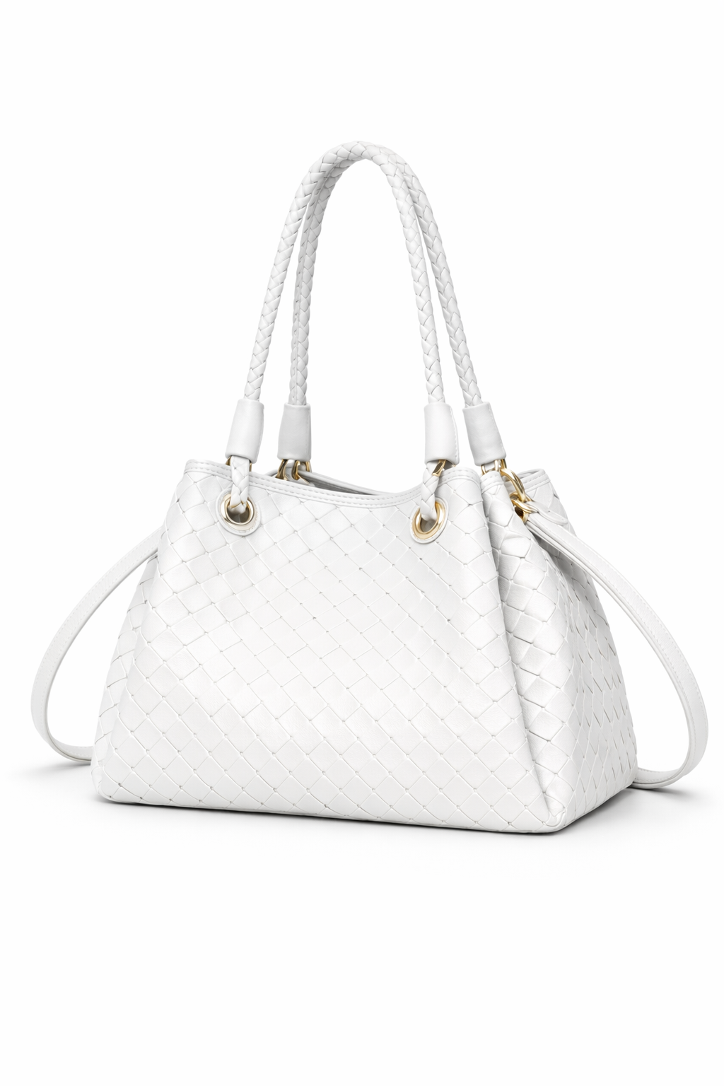 Borsa Donna Intrecciata Elegante 24.5cm – Mini Shopper con Tracolla | Stile Italiano Chic 9450 Bianco 24.5X19X18cm