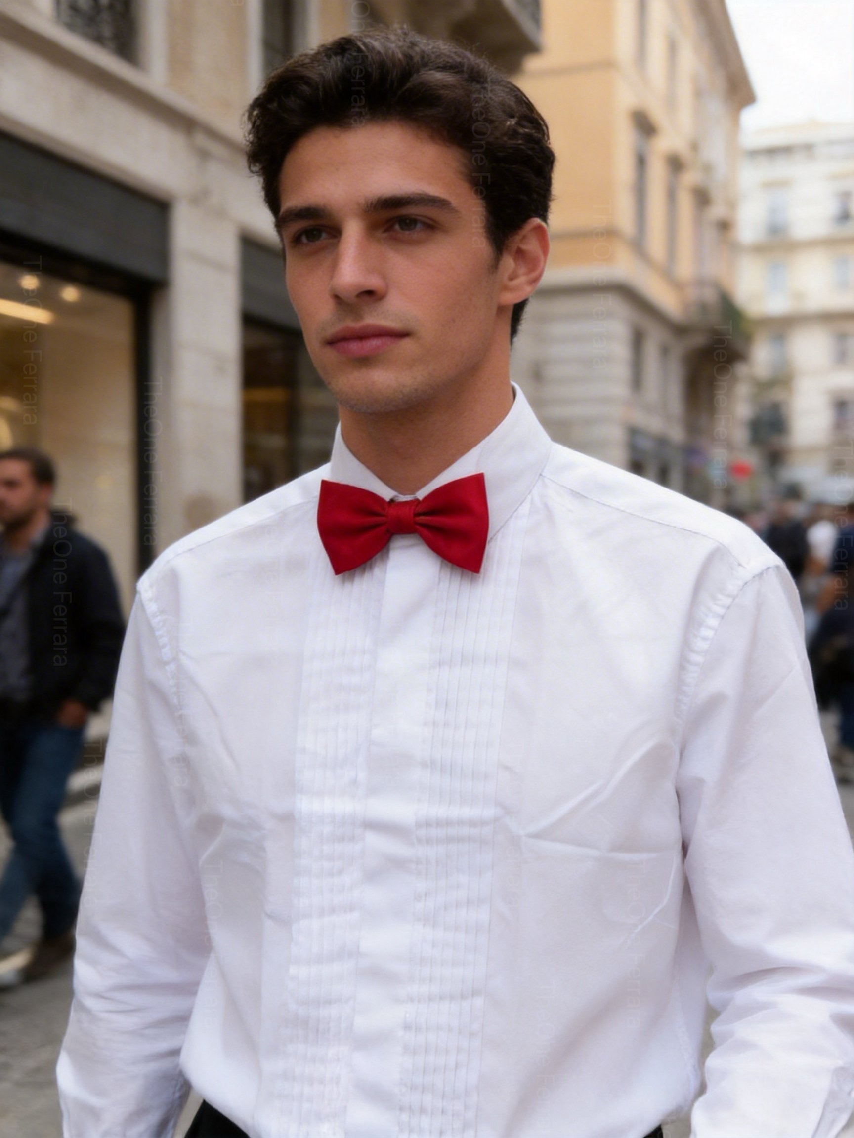Camicia Elegante Uomo Bianca con Papillon Rosso – 100% Cotone, Stile Italiano, Cerimonia & Business