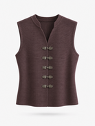 Gilet in Maglia Donna con Bottoni Decorativi – Smanicato Elegante Caffe Taglia unica-40-55kg