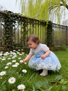 Abito da Cerimonia Bambina Bianco con Pizzo e Fiocco Rosa – Gonna Tulle a Coda di Sirena (6-36 Mesi)-TheOne 3658