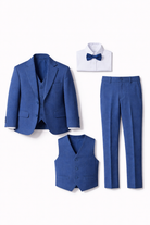 Completo Elegante Bambino Blu Classico 5 Pezzi Abito Cerimonia Matrimonio Comunione 1-16 Anni blu avio Poliestere 80%, Cotone 20%