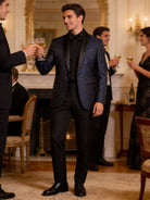 Abito Uomo Cerimonia Slim Fit Blu Jacquard Elegante Smoking Fantasia 2pz