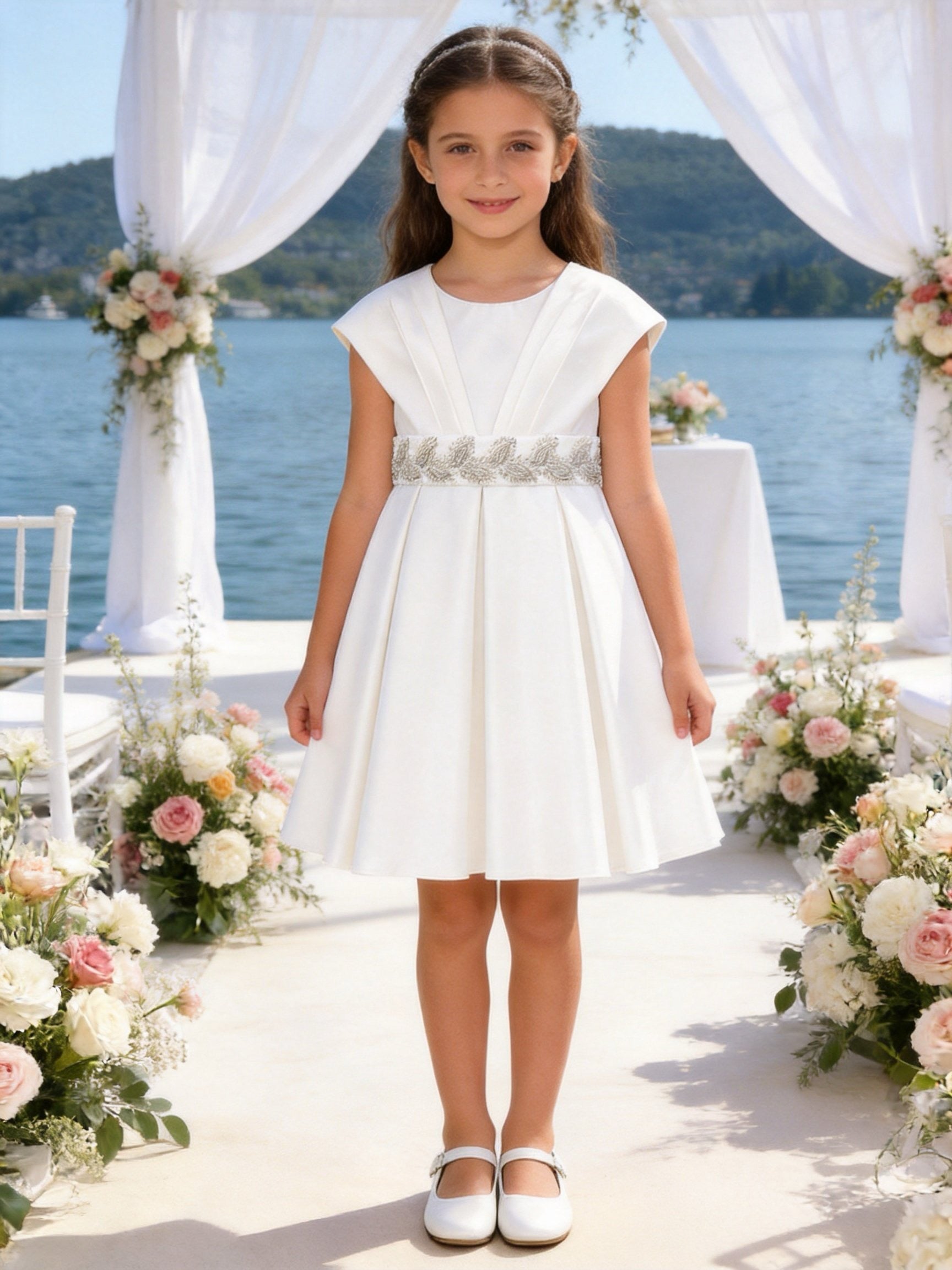 Abito Elegante Bambina Bianco Cerimonia e Matrimonio