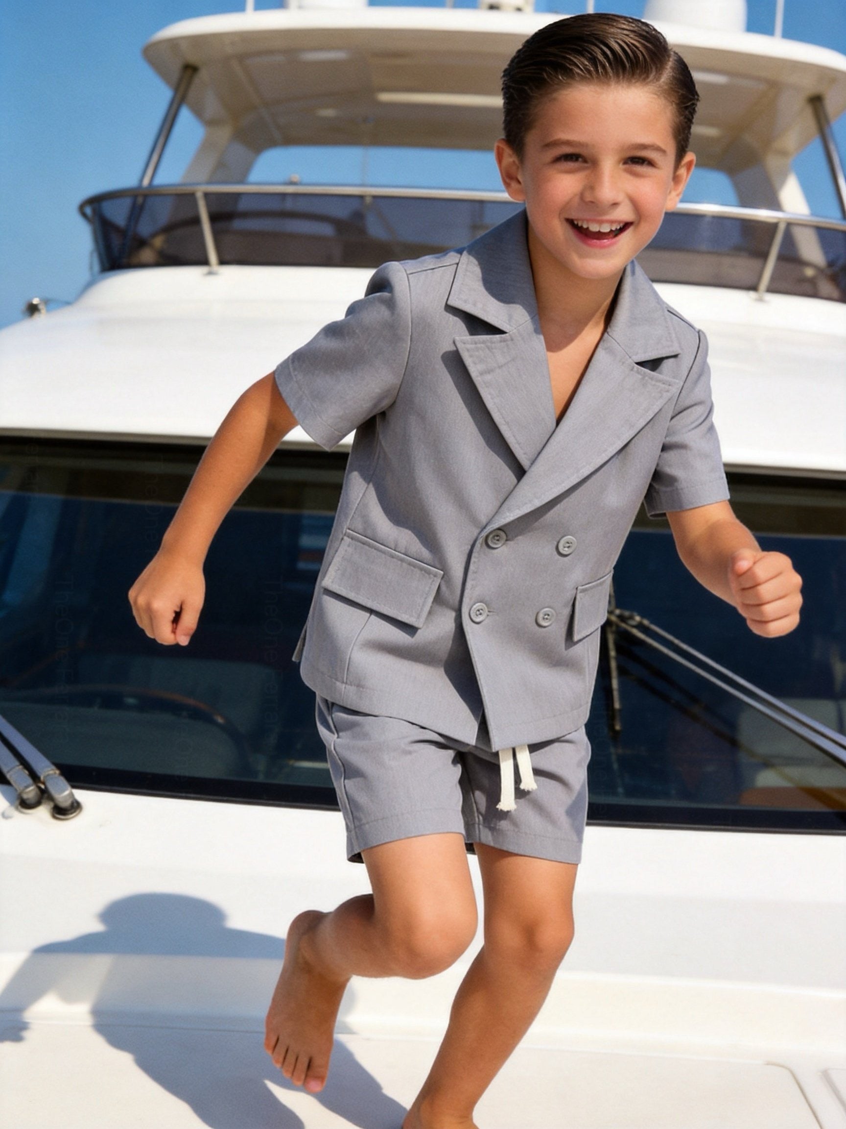 Completo Bambino Cerimonia 2 Pezzi con Giacca a Maniche Corte e Pantaloncini | 4-14 Anni
