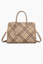 Borsa Donna Elegante a Quadri 34cm – Shopper Strutturata con Tracolla | Borsa Lavoro Chic 5635 Taupe 34X24X12cm
