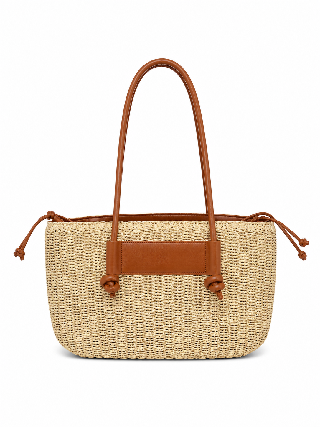 Borsa Donna Intrecciata con Manici in PU | Shopper Estiva Elegante 2026 Marrone L × A × P: 41 × 23 × 6 cm