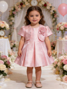 Abito Cerimonia Bambina con Bolero e Fiore – Vestito Elegante Rosa Cipria in Tessuto Strutturato Luminoso per Comunione, Matrimonio e Festa 1-6 anni