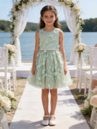 Abito da Cerimonia Bambina 2-12 Anni Elegante – Vestito con Fiori 3D e Gonna in Tulle per Matrimonio, Battesimo e Compleanno 716