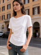 Top Donna Drappeggiato in Cotone – T-Shirt Elegante con Dettaglio Oro 66294