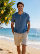 Maglia Uomo Henley 100% Cotone Made in Italy Manica Corta S-3XL