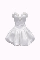 Abito Corto Bianco in Raso con Corsetto e Rose 3D – Gonna a Palloncino, Abito da Cocktail & Cerimonia 521688