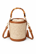 Borsa Secchiello Donna in Paglia con Manico Bamboo – Mini Borsa Estiva 18cm con Tracolla 15X15X18cm