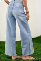 Jeans Donna Wide Leg Elasticizzati a Vita Alta con Patch Decorativi – Denim Chiaro 9110 -TheOne