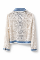 Giacca Donna Pizzo Crochet Traforato con Denim – Giubbino Boho Estivo Leggero con Ricami Floreali 5079