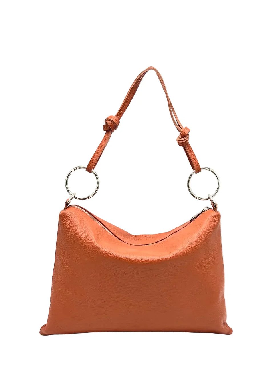 Borsa a Tracolla Piatta da Donna in Vera Pelle, 2 Tracolle Removibili, Made in Italy – art. 112586 Arancione