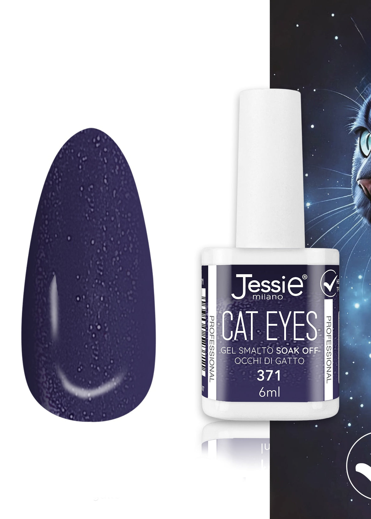 Gel Smalto Cat Eye Semipermanente 6ml – Jessie Milano | 24 Colori Gemma nera - 371