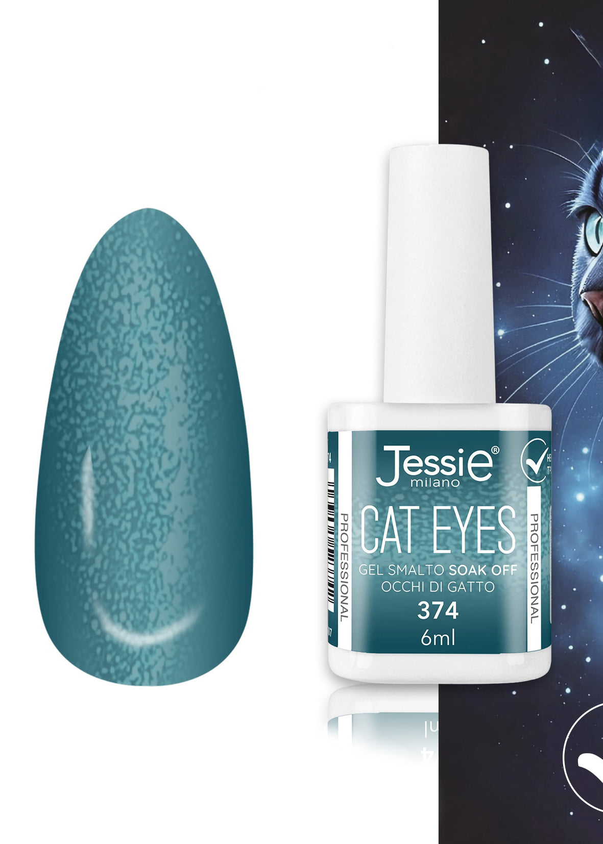 Gel Smalto Cat Eye Semipermanente 6ml – Jessie Milano | 24 Colori Pietra Azzurra - 374