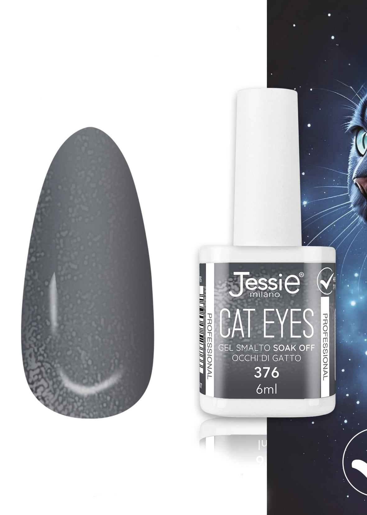 Gel Smalto Cat Eye Semipermanente 6ml – Jessie Milano | 24 Colori Grigio Scuro - 376