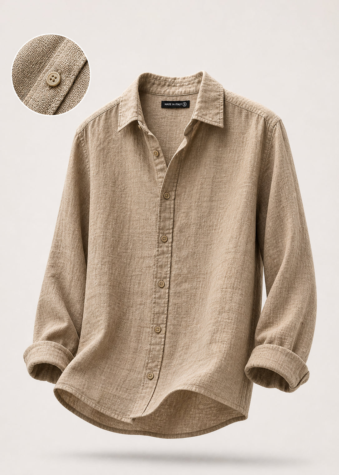Camicia Uomo 100% Lino Naturale Made in Italy | Traspirante ed Elegante per l’Estate S-3XL Kakhi
