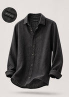 Camicia Uomo 100% Lino Naturale Made in Italy | Traspirante ed Elegante per l’Estate S-3XL Nero