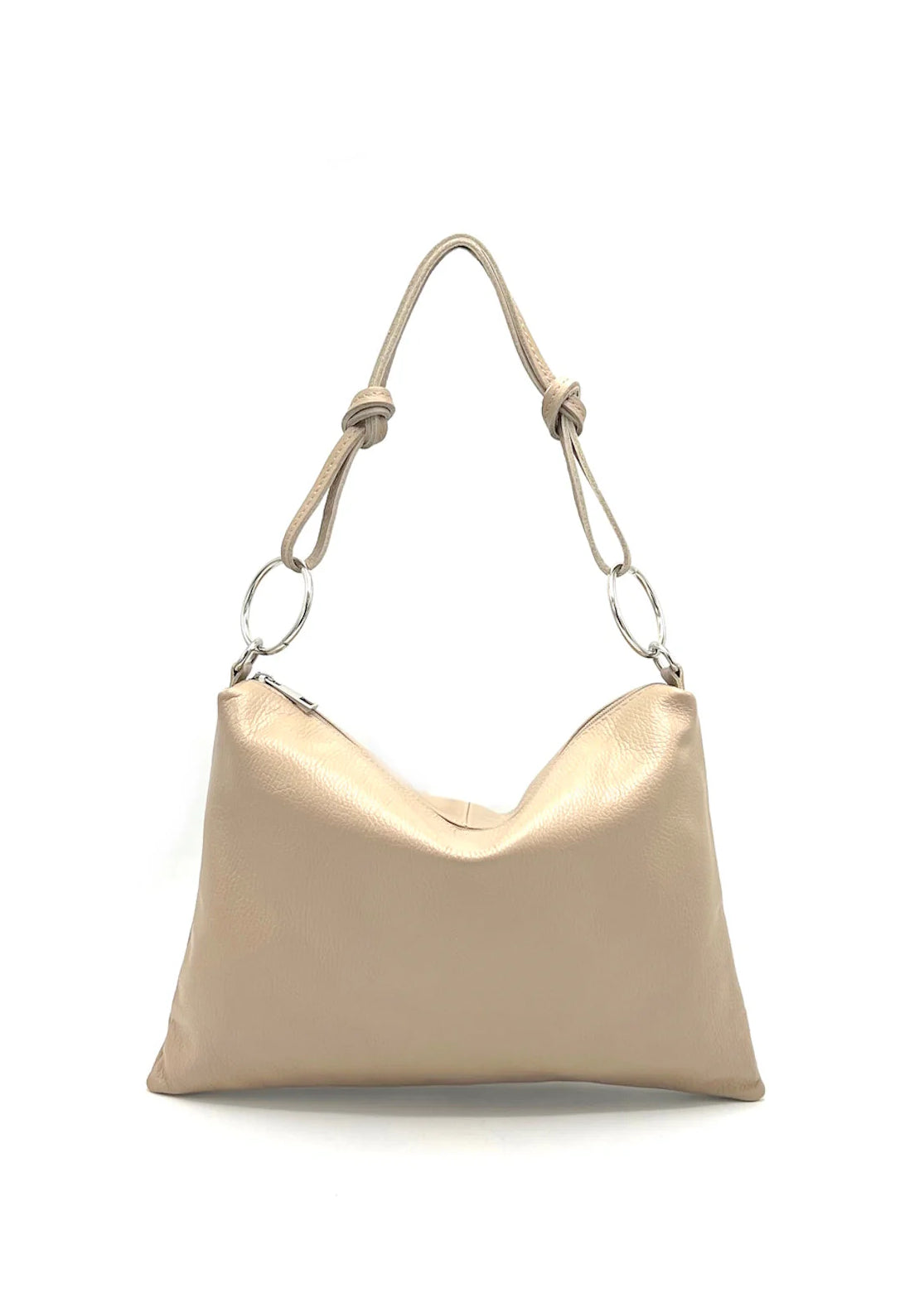 Borsa a Tracolla Piatta da Donna in Vera Pelle, 2 Tracolle Removibili, Made in Italy – art. 112586 beige+khaki