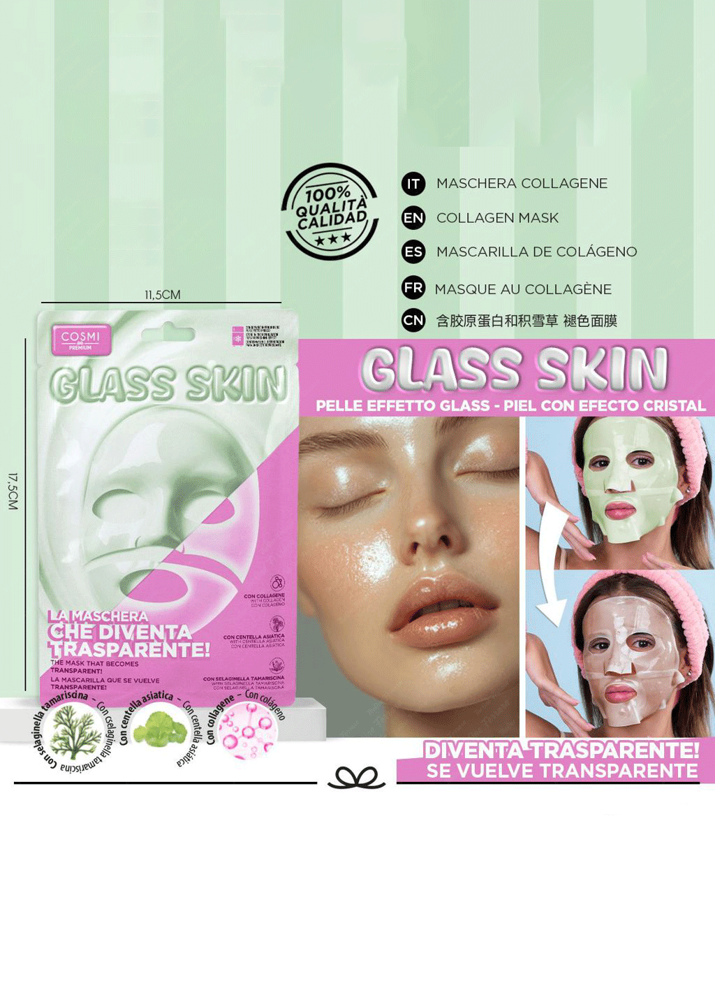Maschera viso glass skin con centella asia