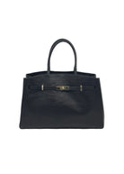 Borsa a Mano da Donna in Vera Pelle e Cuoio, Taglia Grande, Tracolla Removibile, Made in Italy – art. 112731 Nero