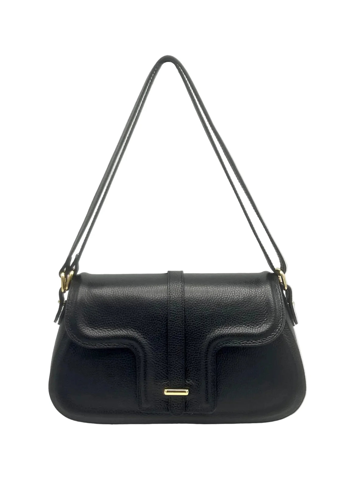 Borsa a Tracolla da Donna in Vera Pelle, 2 Modi di Indossarla, Made in Italy – art. 112729 Nero