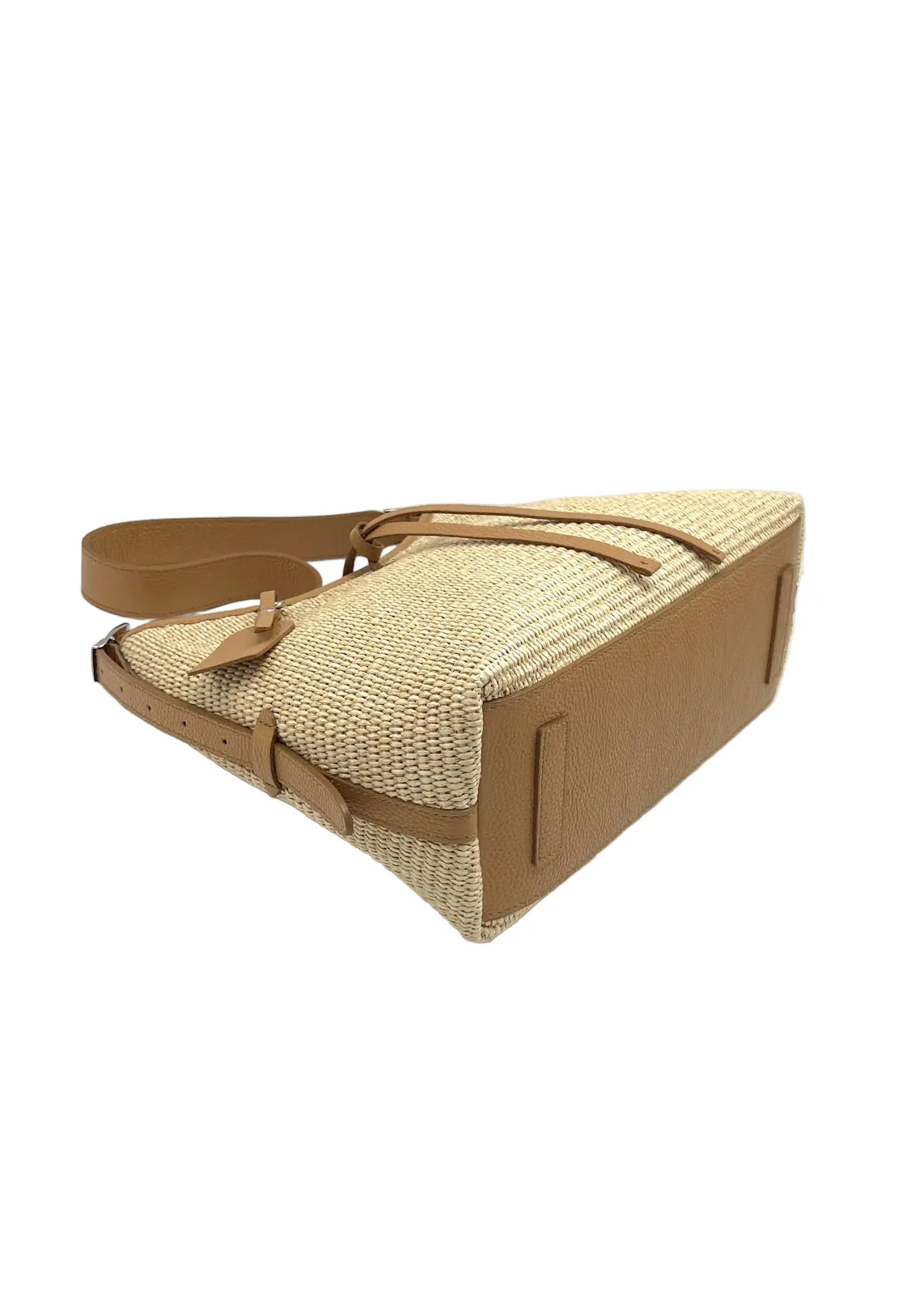 Borsa a Tracolla Estiva in Vera Pelle e Rafia, Chiusura a Cerniera, Made in Italy – art. 112751