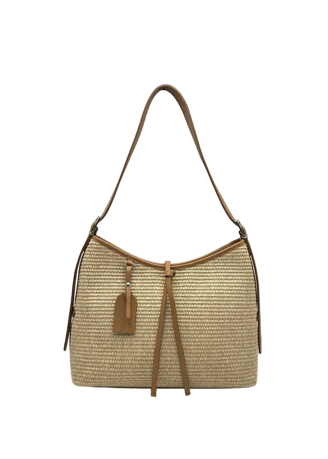Borsa a Tracolla Estiva in Vera Pelle e Rafia, Chiusura a Cerniera, Made in Italy – art. 112751 Marrone
