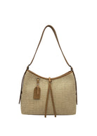 Borsa a Tracolla Estiva in Vera Pelle e Rafia, Chiusura a Cerniera, Made in Italy – art. 112751 Marrone