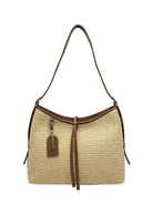 Borsa a Tracolla Estiva in Vera Pelle e Rafia, Chiusura a Cerniera, Made in Italy – art. 112751 Marrone scuro