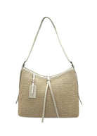Borsa a Tracolla Estiva in Vera Pelle e Rafia, Chiusura a Cerniera, Made in Italy – art. 112751 Beige