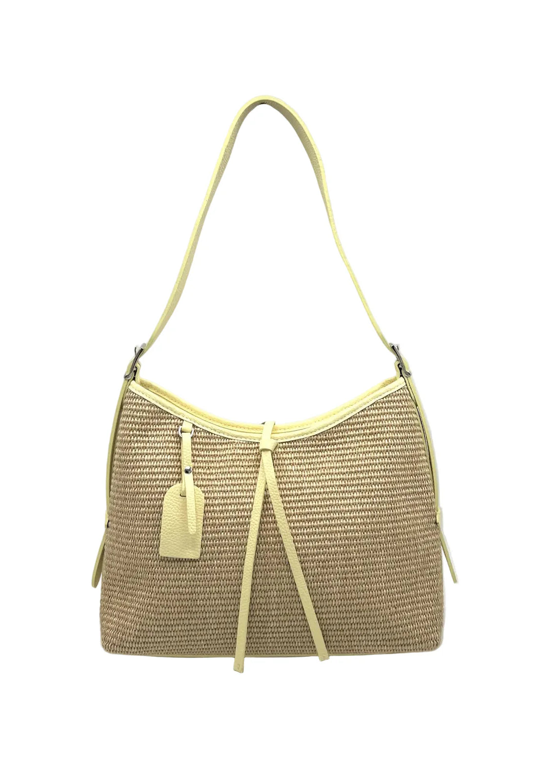Borsa a Tracolla Estiva in Vera Pelle e Rafia, Chiusura a Cerniera, Made in Italy – art. 112751 Giallo