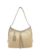 Borsa a Tracolla Estiva in Vera Pelle e Rafia, Chiusura a Cerniera, Made in Italy – art. 112751 Kakhi