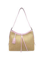 Borsa a Tracolla Estiva in Vera Pelle e Rafia, Chiusura a Cerniera, Made in Italy – art. 112751 Rosa