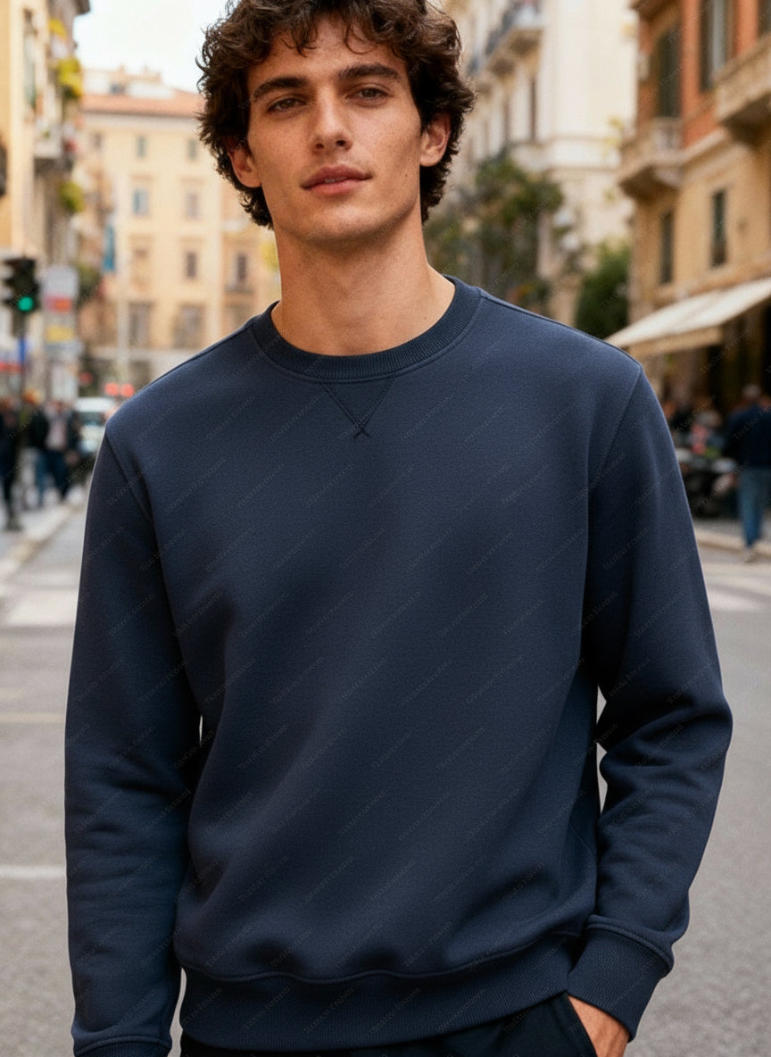Felpa Unisex Girocollo Foderata in Pile - Pullover Caldo Classico Blue notte