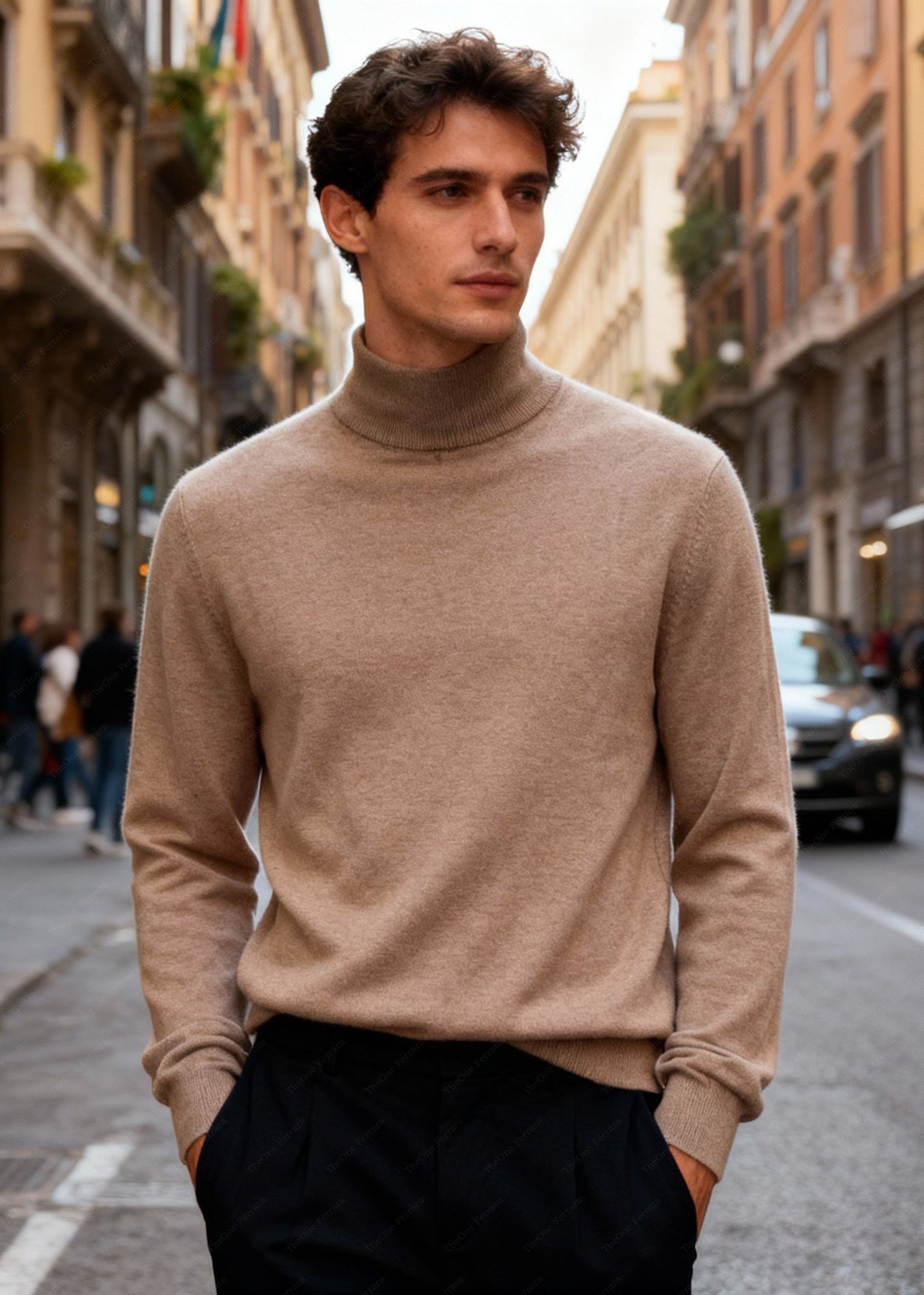 Maglione Uomo Collo Alto - Dolcevita Merino Autunno Inverno ct-008 Kakhi