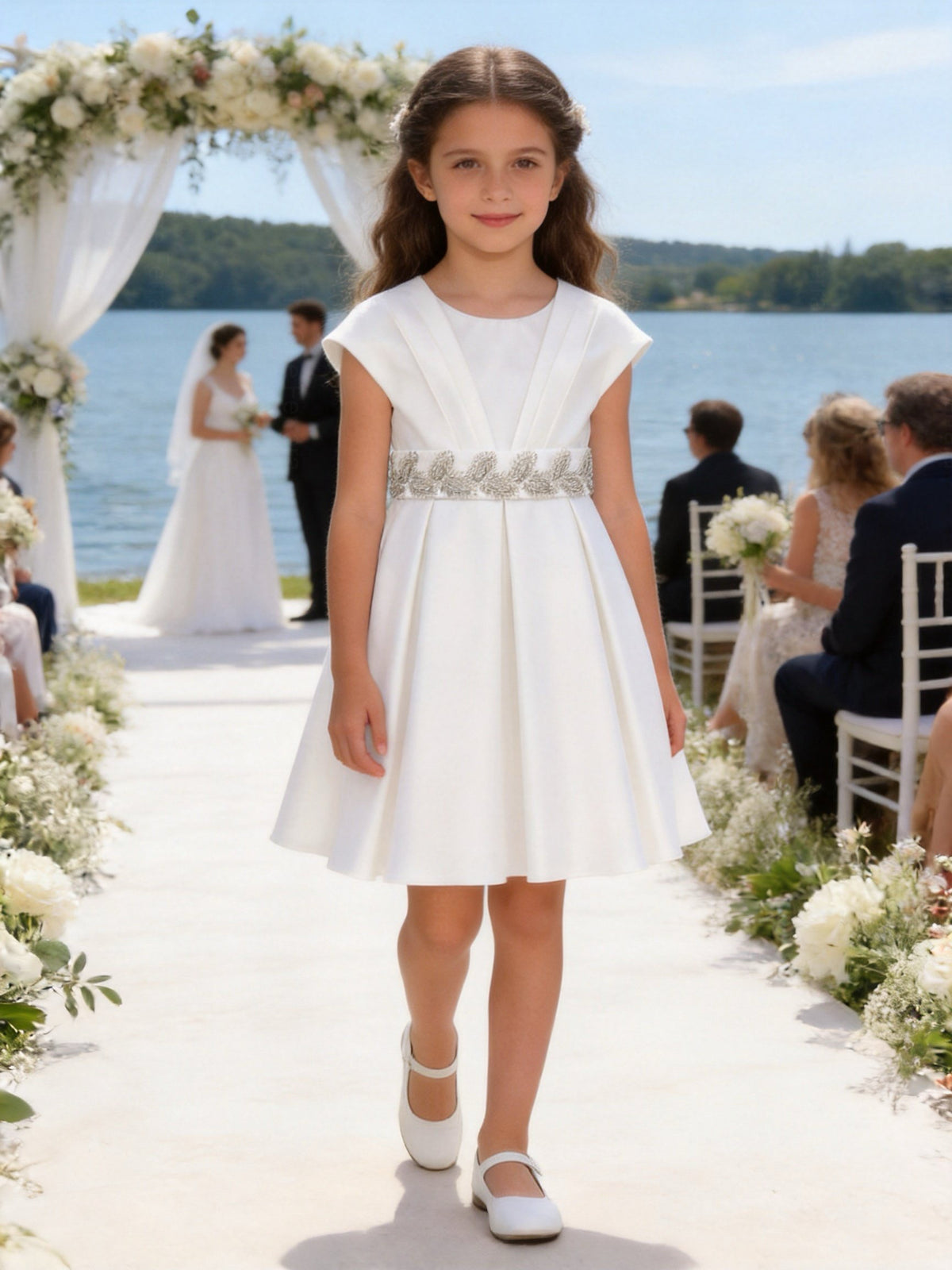 Abito Elegante Bambina Bianco Cerimonia e Matrimonio
