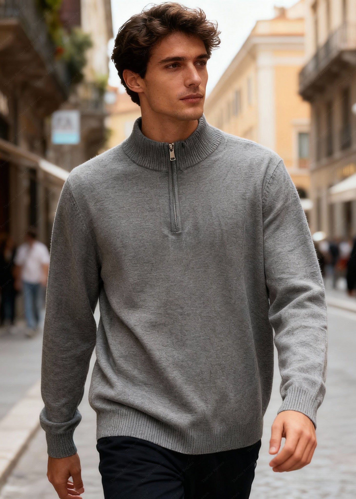Maglione Uomo Mezza Zip - Pullover Viscosa Modal Collo Alto c t-007 Grigio