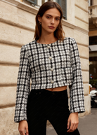 Giacca Corta Tweed Donna - Stile Chanel Cropped Jacket 16168 Nero