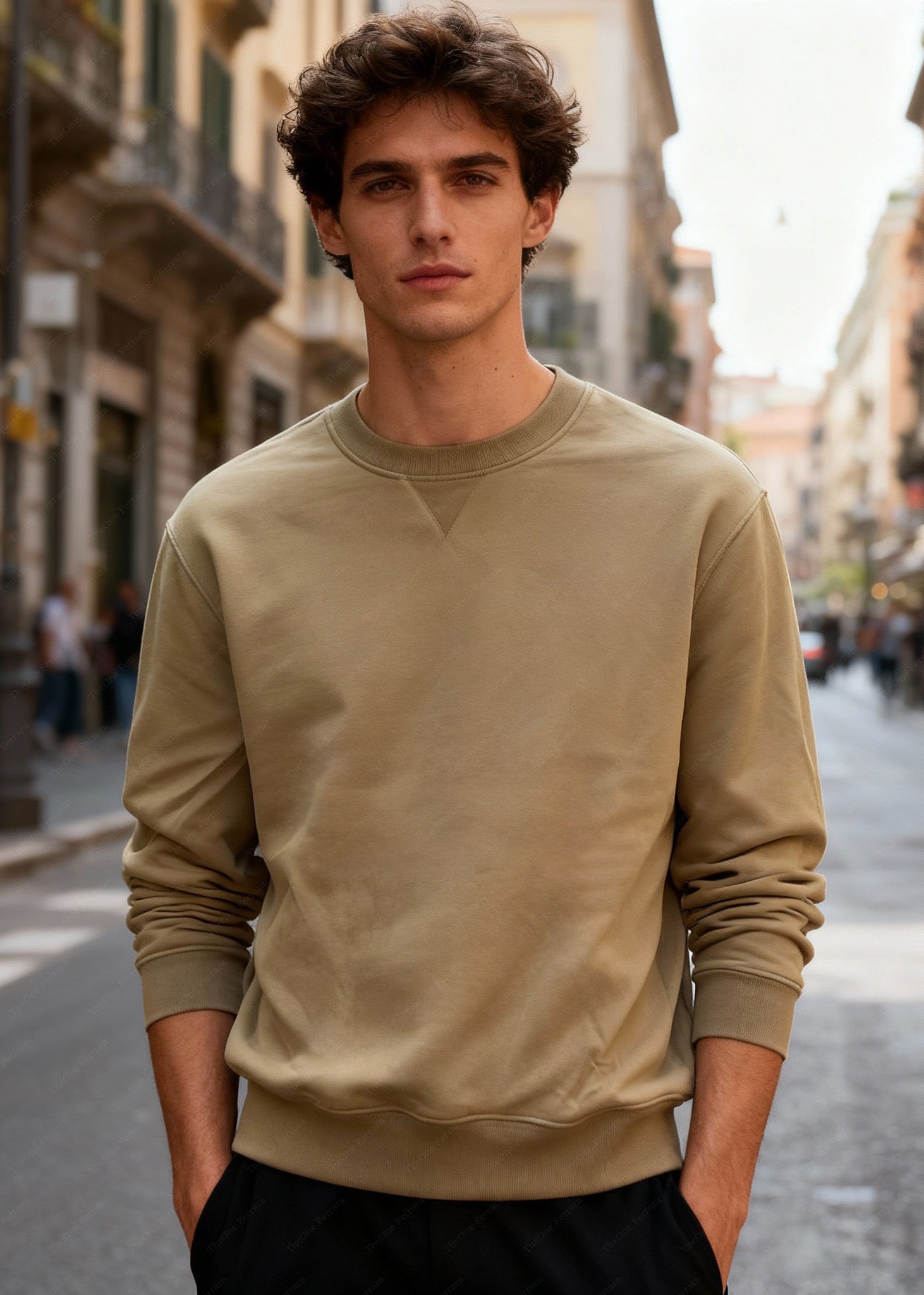 Felpa Unisex Girocollo Foderata in Pile - Pullover Caldo Classico Beige