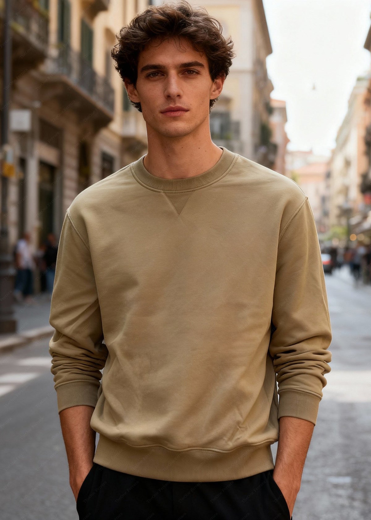 Felpa Unisex Girocollo Foderata in Pile - Pullover Caldo Classico Beige