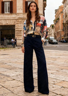 Pantaloni Palazzo Donna - Vita Alta con Cintura Blue notte