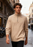 Maglione Uomo Mezza Zip - Pullover Viscosa Modal Collo Alto c t-007 latte