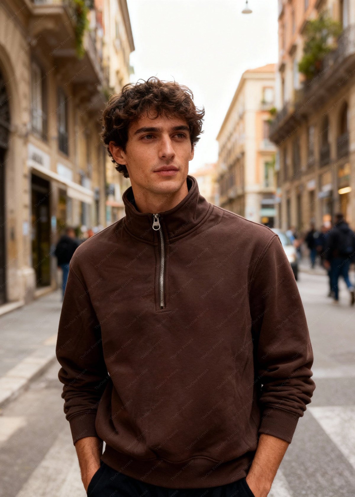 Felpa Unisex con Mezza Zip Foderata in Pile - Pullover Caldo Invernale Caffe
