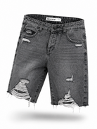 Bermuda Uomo Denim Strappato Slim Fit Effetto Used Streetwear Estate Nero