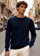 Maglione Uomo Girocollo in Viscosa - Pullover Morbido Elasticizzato-35613 Blue notte