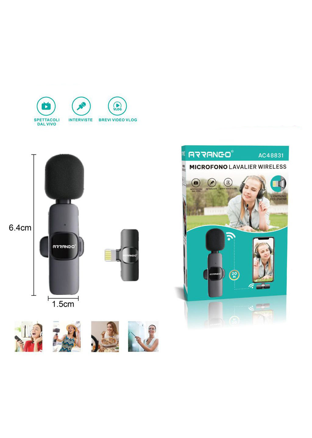 Microfono Lavalier Wireless Lightning per iPhone e iPad – Plug & Play | TikTok YouTube