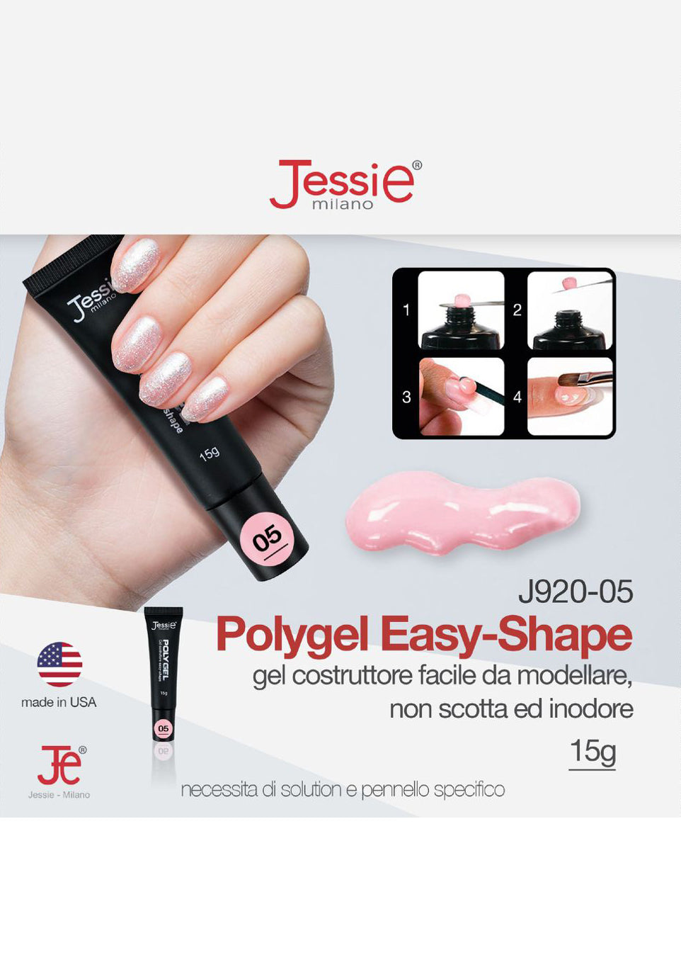Polygel Gel Costruttore Rosa Chiaro 15g – Easy Shape, Semi-opaco, UV/LED